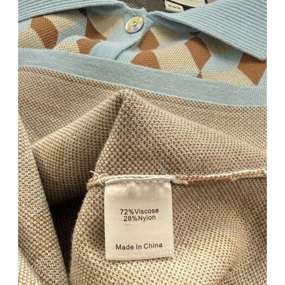Tuckernuck Clayton Knit Polo Top Light Blue Tan Retro Boxy 3/4 Sleeve Size XS/S - Picture 6 of 8